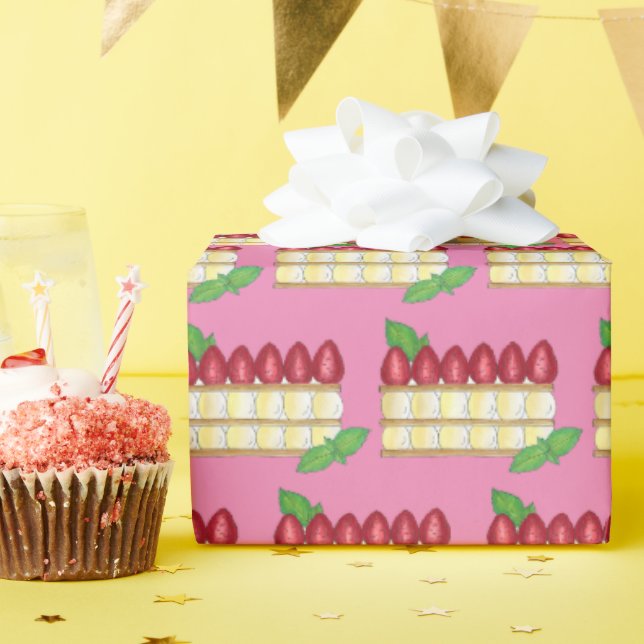 Mille Feuille French Food Puff Pastry Raspberries Wrapping Paper (Birthday Party)
