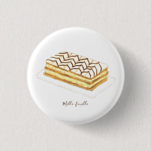 Mille-feuille pastry watercolor 1 inch round button