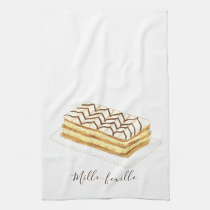 Mille-feuille pastry watercolor kitchen towel