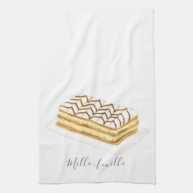 Mille-feuille pastry watercolor kitchen towel (Vertical)