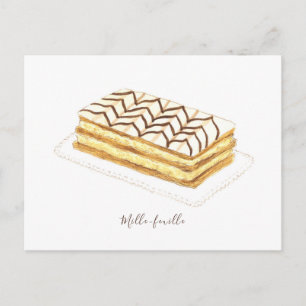 Mille-feuille pastry watercolor postcard