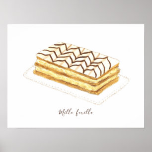 Mille-feuille pastry watercolor poster