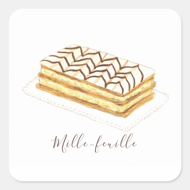 Mille-feuille pastry watercolor square sticker (Front)