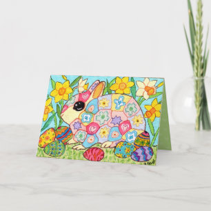 Millefiori Bunny Colourful Eggs Fun Folk Art Easte Holiday Card