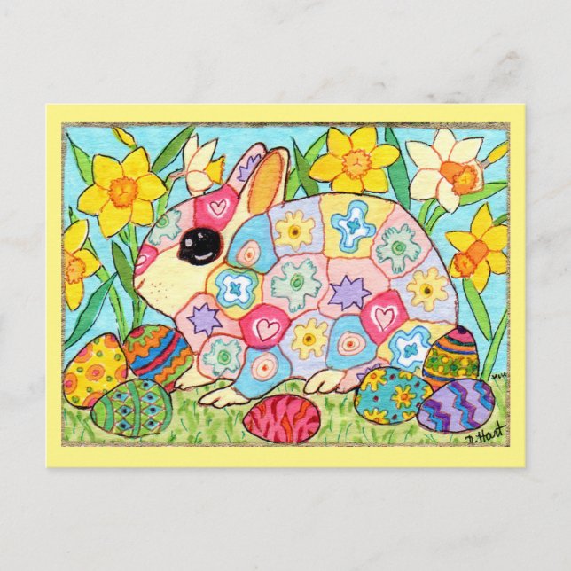 Millefiori Bunny with Festive Eggs Folk Art Easter Holiday Postcard (Front)