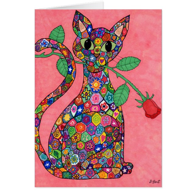 Millefiori Cat with Red Rose (Front)