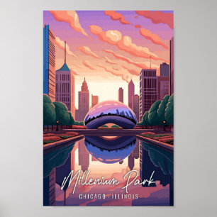 Millenium Park Chicago Illinois Art vintage travel Poster