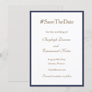 Millennial Hashtag Navy Blue White Save The Date Invitation