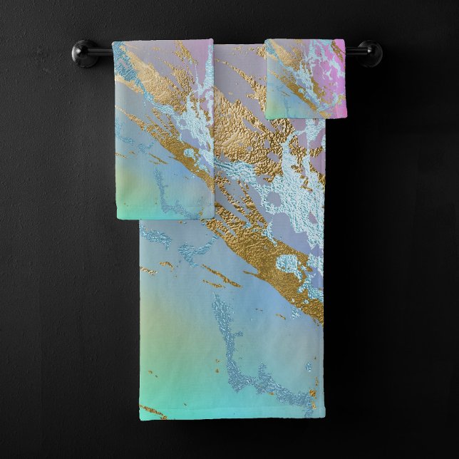 Millennial Marble | Playful Rainbow Pastel Ombre Bath Towel Set (Creator Uploaded)
