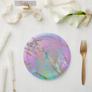 Millennial Marble Playful Rainbow Pastel Ombre Paper Plate