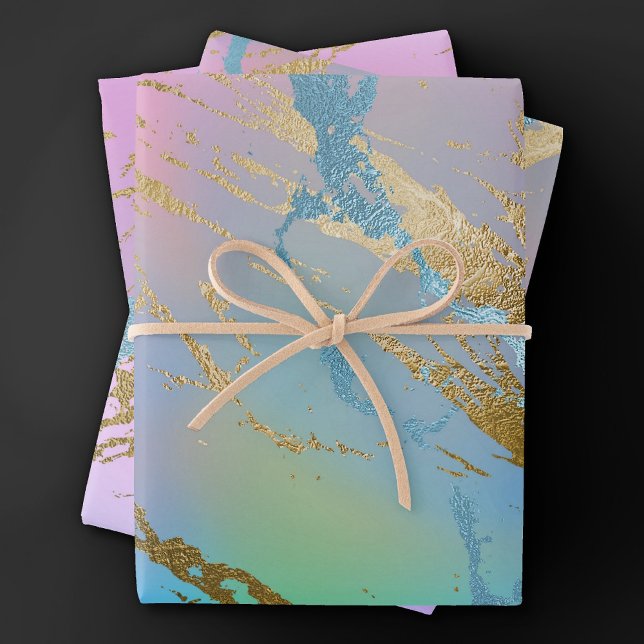 Millennial Marble | Playful Rainbow Pastel Ombre Wrapping Paper Sheet (Creator Uploaded)