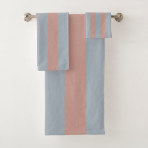 Millennial Pink And Ice Blue Colour Block Stripes Bath Towel Set