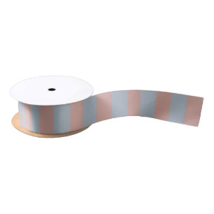Millennial Pink And Ice Blue Colour Block Stripes  Satin Ribbon