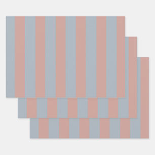 Millennial Pink And Ice Blue Colour Block Stripes  Wrapping Paper Sheet