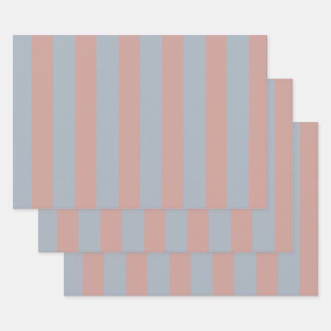Millennial Pink And Ice Blue Colour Block Stripes  Wrapping Paper Sheet (Set)