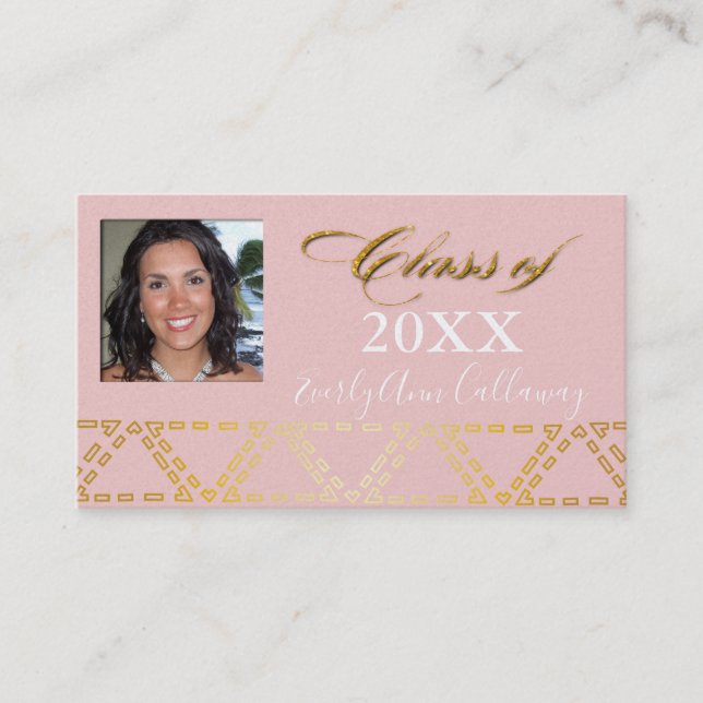 Millennial Pink Class of Photo Graduation Calling Card (Front)