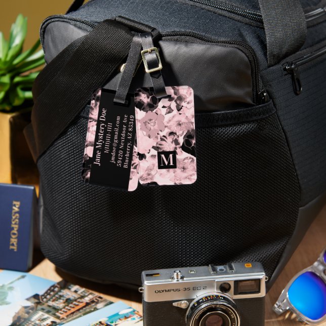 Millennial Pink Large Bloom Roses Luggage Tag (Front & Back)