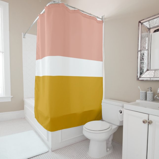 Millennial Pink Mustard Gold Colour Block Stripe (In Situ)
