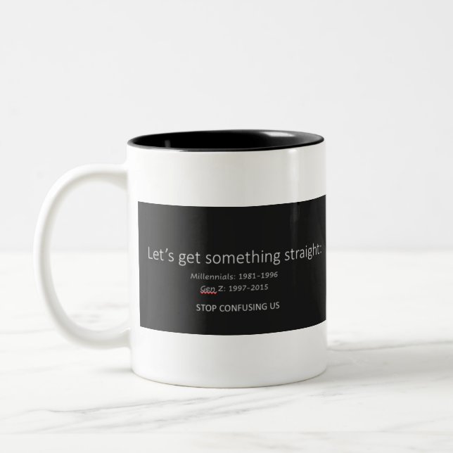 Millennials vs Gen Z Two-Tone Coffee Mug (Left)