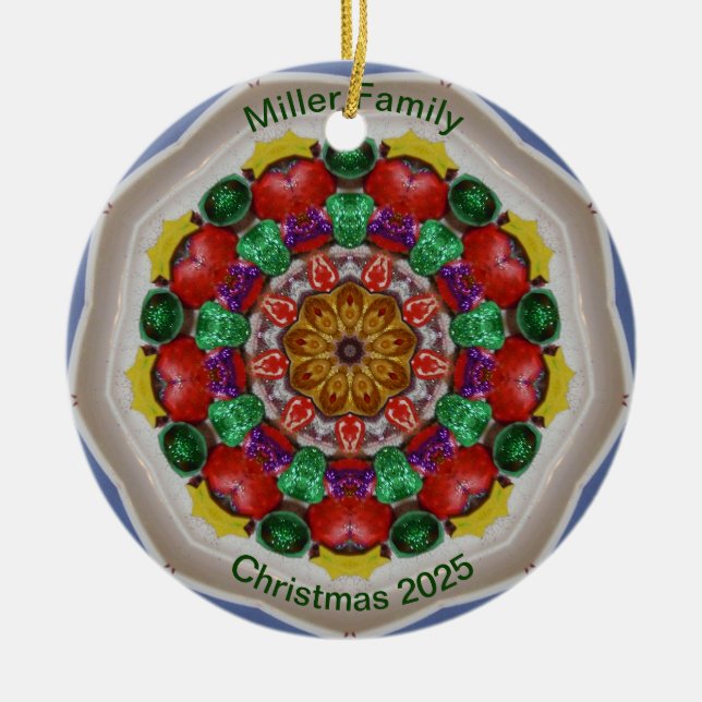 MILLER FAMILY ~ Personalized Christmas Fractal ~ Ceramic Ornament (Front)