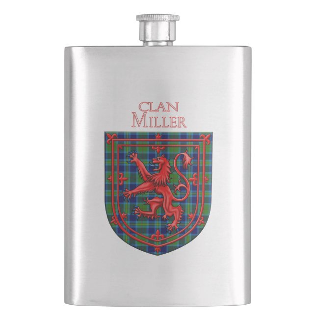 Miller Tartan Scottish Plaid Lion Rampant Hip Flask (Front)
