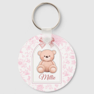 Millie   Custom Pink Teddy Bear Nursery Design  Keychain