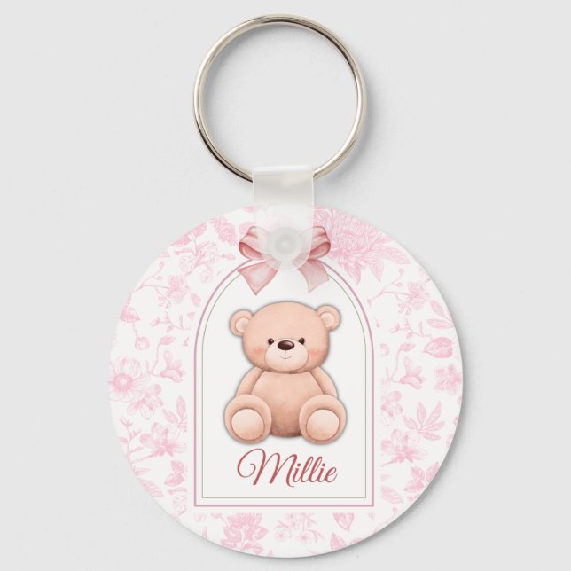 Millie | Custom Pink Teddy Bear Nursery Design  Keychain (Front)
