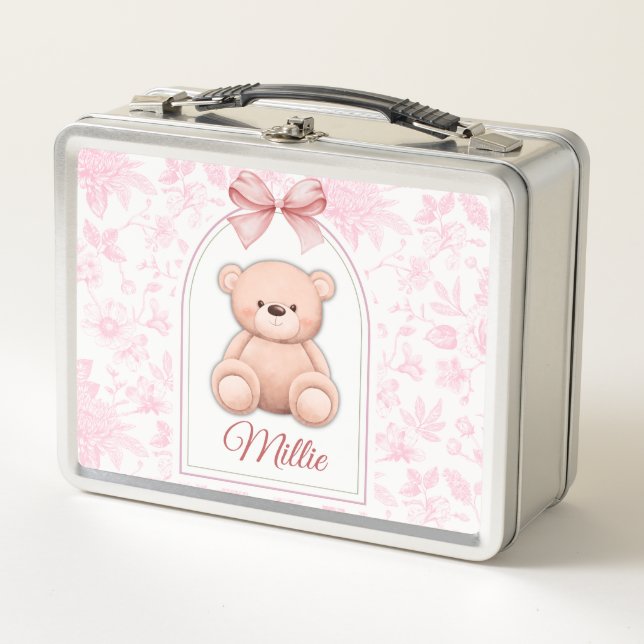 Millie | Custom Pink Teddy Bear Nursery Design  Metal Lunch Box (Front)