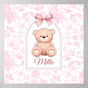 Millie   Custom Pink Teddy Bear Nursery Design  Poster