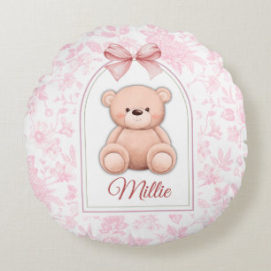 Millie Custom Pink Teddy Bear Nursery Design Round Pillow