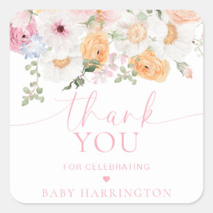 Millie Floral Baby Shower Thank You Favor Square Sticker