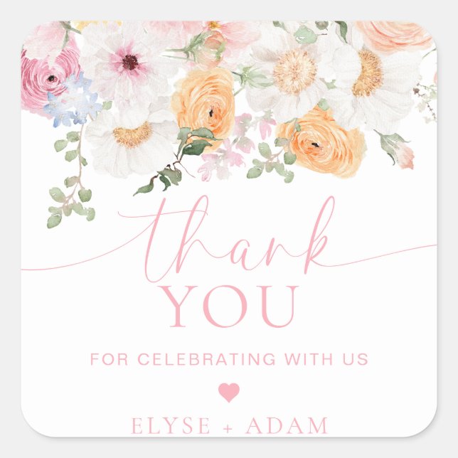 Millie Floral Thank You Favour Square Sticker (Front)