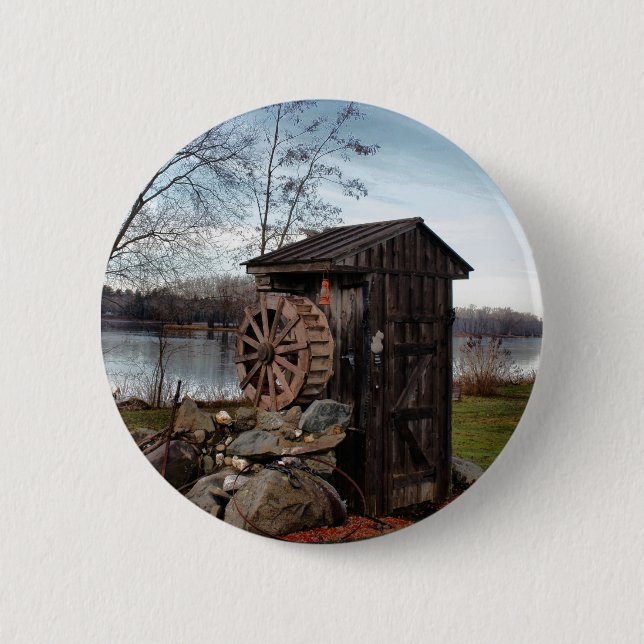 Milling about the old outhouse 2 inch round button (Front)
