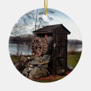 Milling about the old outhouse ceramic ornament