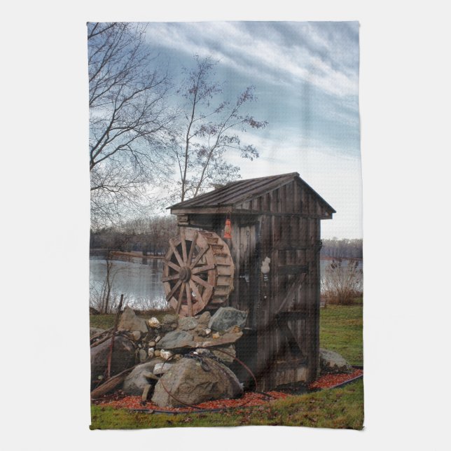 Milling about the old outhouse kitchen towel (Vertical)