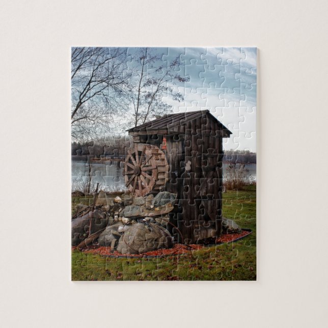 Milling about the outhouse jigsaw puzzle (Vertical)