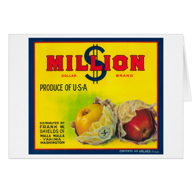 Million Dollar Apple Label - Walla Walla, WA (Front Horizontal)