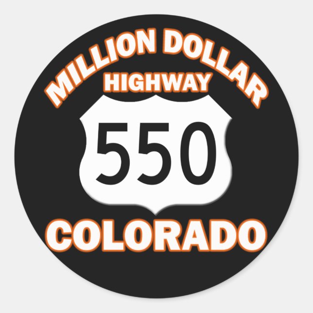 MILLION DOLLAR HIGHWAY COLORADO 550 CLASSIC ROUND STICKER (Front)