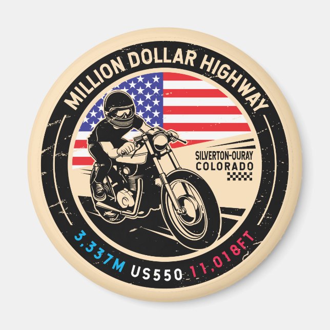 Million Dollar Highway Colorado Motorcycle Magnet (Front)