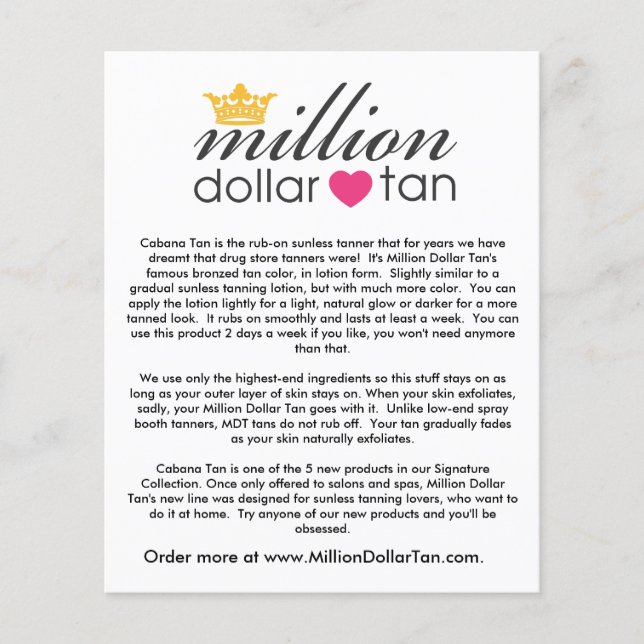 Million Dollar Tan's Cabana Tan Card Vertical (Front)