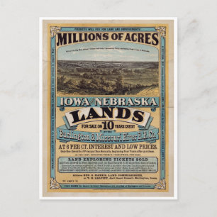 Millions of acres. Iowa and Nebraska 1872 Postcard