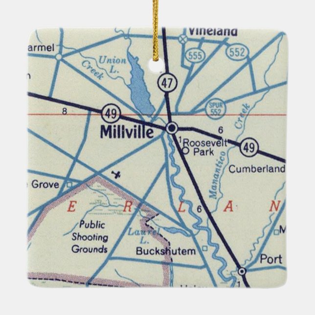 Millville NJ 50's Map Ceramic Ornament (Back)