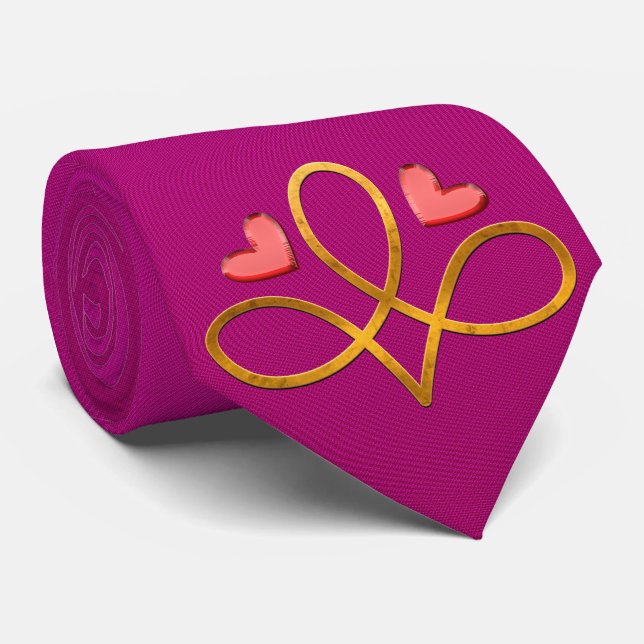 Milo Dale Hearts & Gold Design Pink Men's Necktie (Rolled)