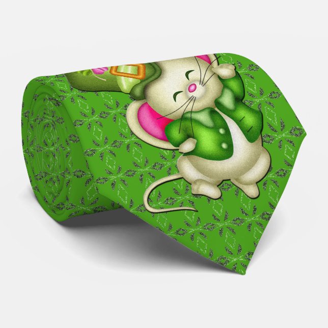 Milo Dale St. Patrick's Day Green Mouse Men's Tie (Rolled)
