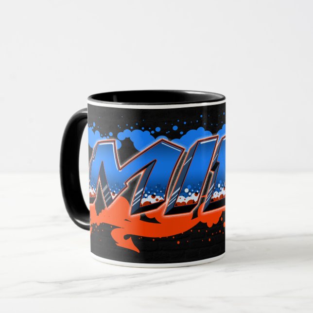 Milo First Name Graffiti blue orange cup (Front Left)