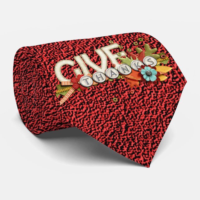 Milo Give Thanks Thanksgiving Red Tie (Rolled)