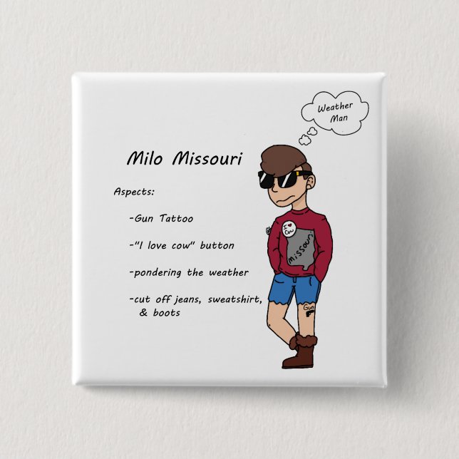 Milo Missouri character 2 Inch Square Button (Front)