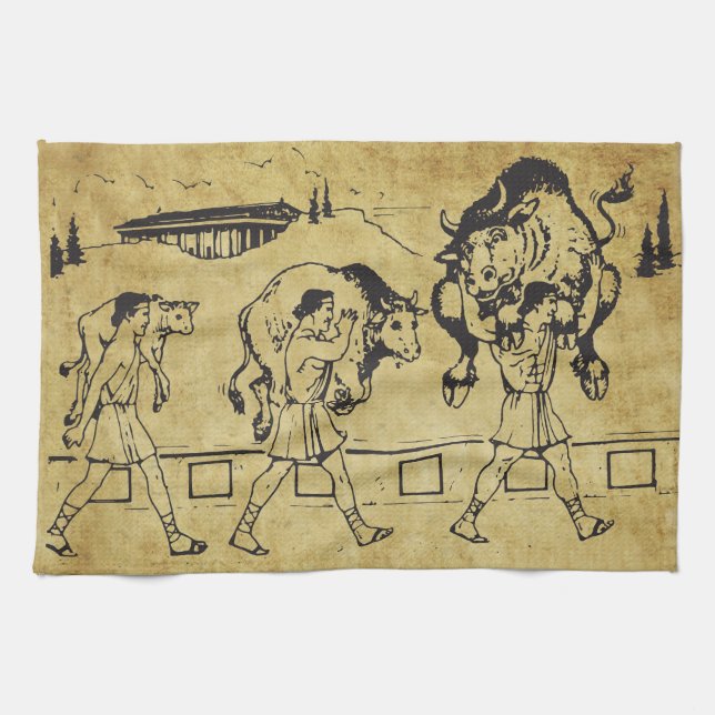 Milo of Croton And The Bull - Gym Motivational Kitchen Towel (Horizontal)