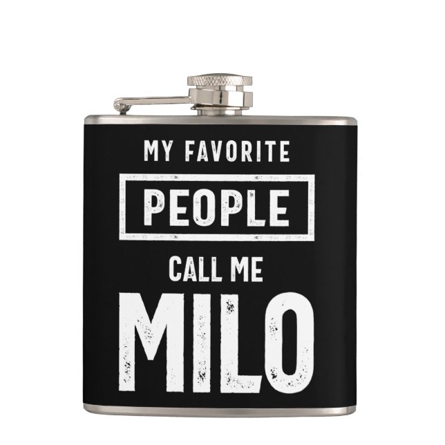 Milo Personalized Name Birthday Gift Hip Flask (Front)