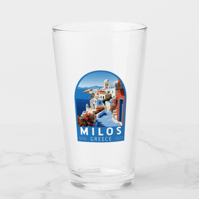 Milos Greece Travel Art Vintage Glass (Front)